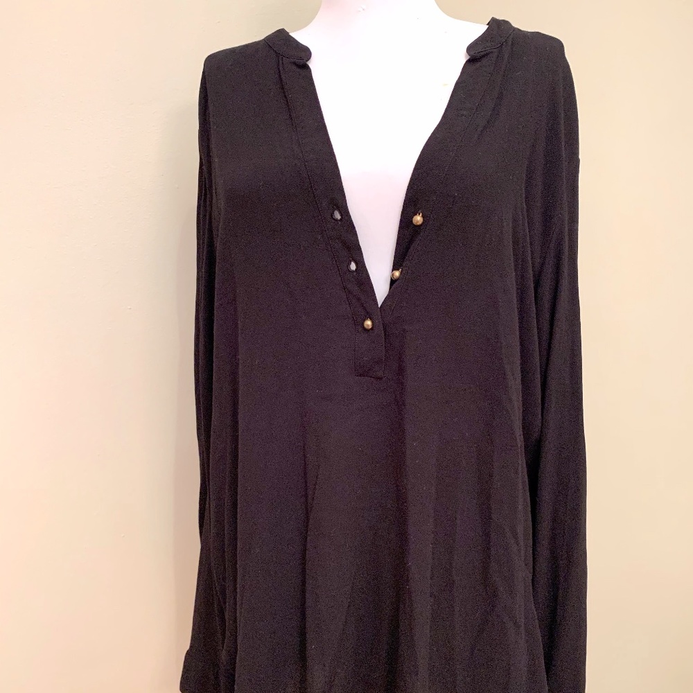MONOPRIX Femme Black Blouse with Gold Buttons